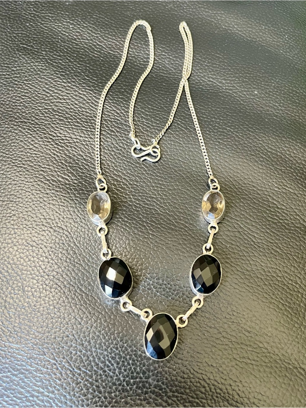 Sterling Silver Black Onyx & Smoky Quartz Crystal Necklace